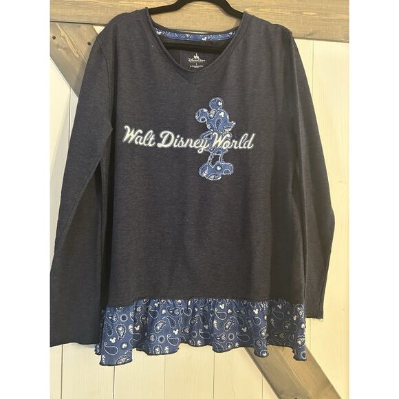 Disney Tops - Walt Disney World Parks Navy V-neck Blouse Handkerchief Hem Large